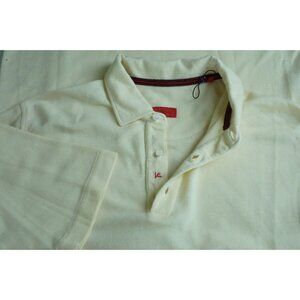 Isaia Pale Yellow Woven Short Sleeve 100% Cotton Polo Shirt M Brand New W Tags